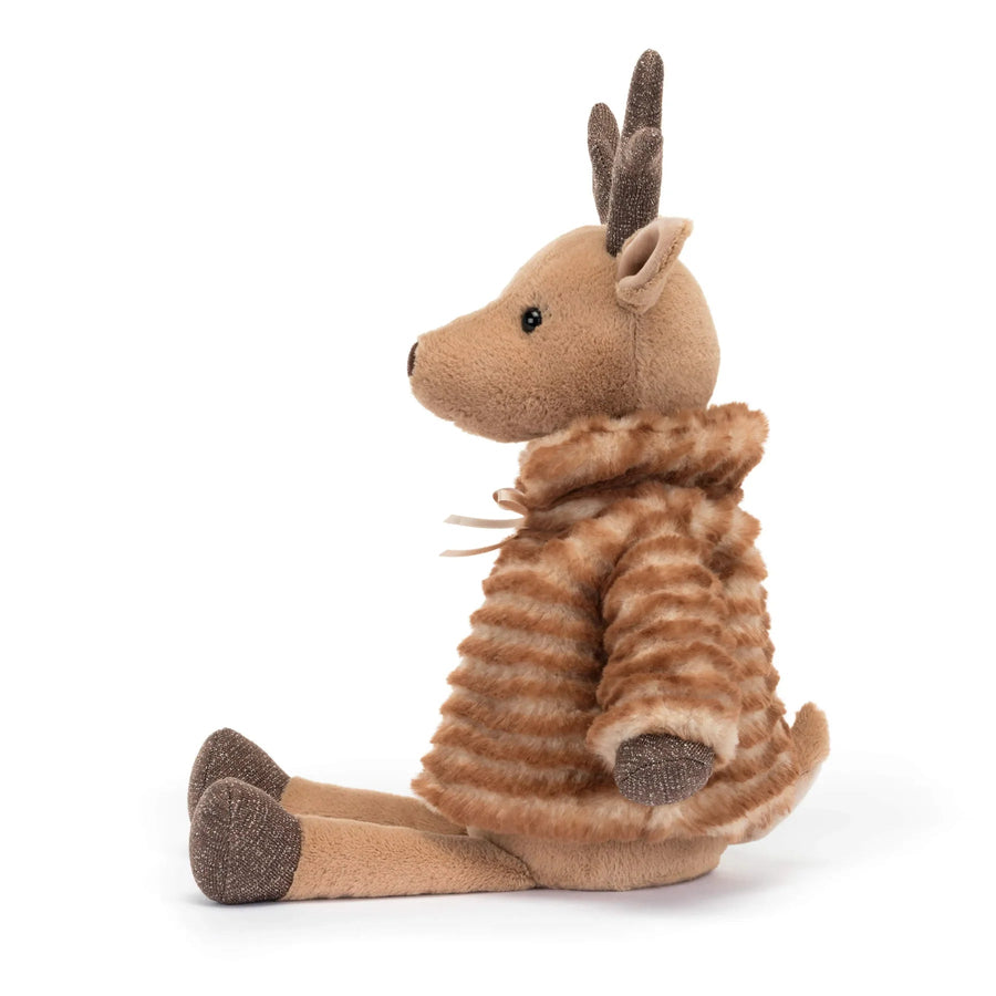 Festive Plush Reindeer in Striped Jacket – Soft Stuffed Christmas Toy for Children